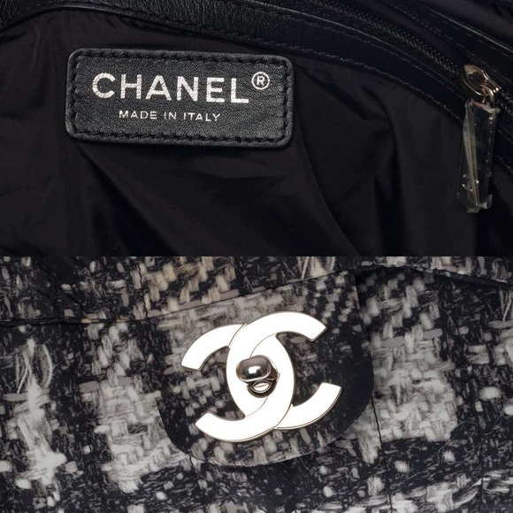 Chanel  Nylon Tweed Print Jumbo Flap Black - Picture 9 of 14